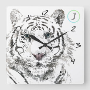 Horloge Carrée Originale Tigre Aquarelle Chinoise Zodiac Annivers