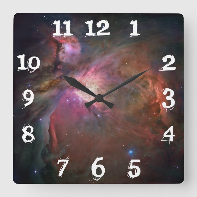 Horloge Carrée Orion Nebula Photo Cool chiffres blancs (Recto)