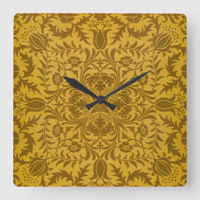Horloge Carrée Ornate gold floral pattern with symmetrical (Recto)