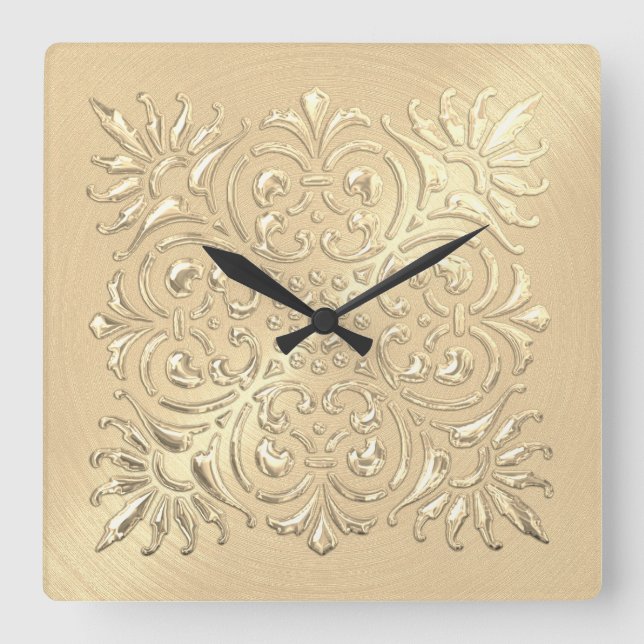 Horloge Carrée Ornate Or Embossé Look (Recto)