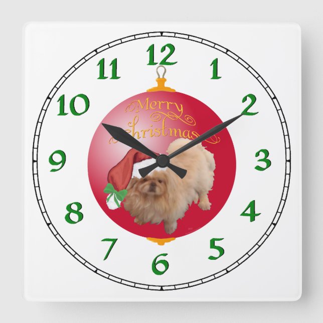Horloge Carrée Ornement de Noël Pékinois (Recto)