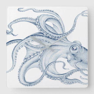 Horloge Carrée Otopus bleu Cephalopod Craken Encre