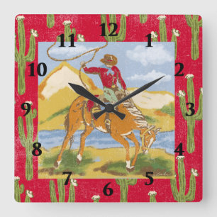 Horloge Carrée Ouest vintage Cowboy Wild West