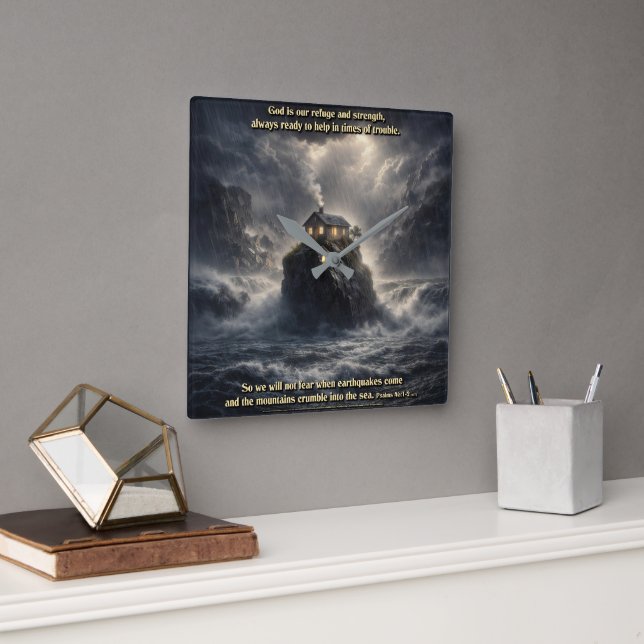 Horloge Carrée Our refuge & strength (Bureau)