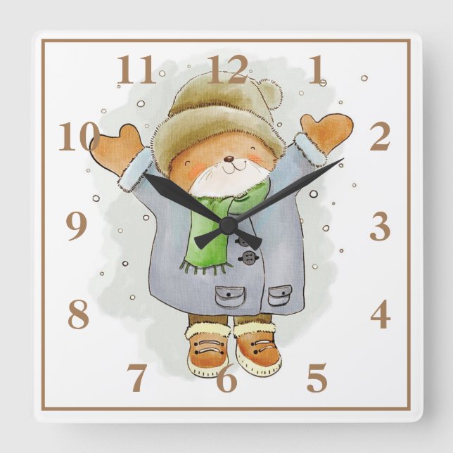 Horloge Carrée Ours adorable (Recto)