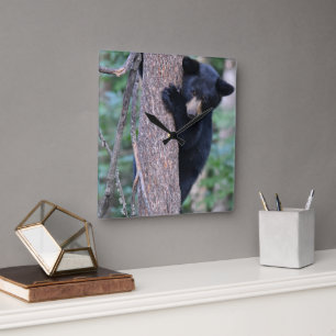Horloge Carrée Ours Brun Mignon Arbre Ou Votre Propre Photo Carré