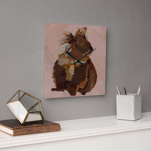 HORLOGE CARRÉE OURS DE KOALA ET BOUTEILLE (Bureau)