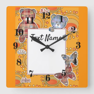 Horloge Carrée ours en peluche, bébé