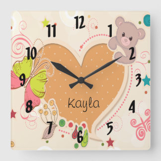Horloge Carrée ours en peluche mignon papillon enfants coeur