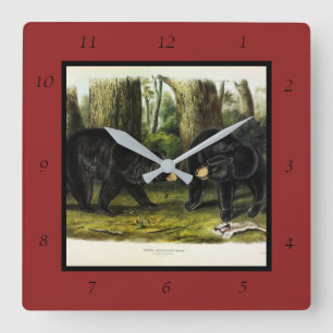 Horloge Carrée Ours noir américain (Ursus Americanus) par Audubon