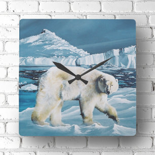 Horloge Carrée Ours polaire arctique bleu