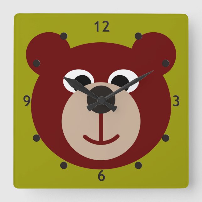 Horloge Carrée Ours Souriant Teddy (Recto)