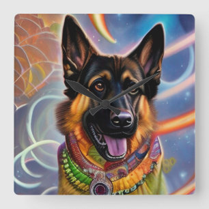 Horloge Carrée Outta This World Trippy German Shepherd