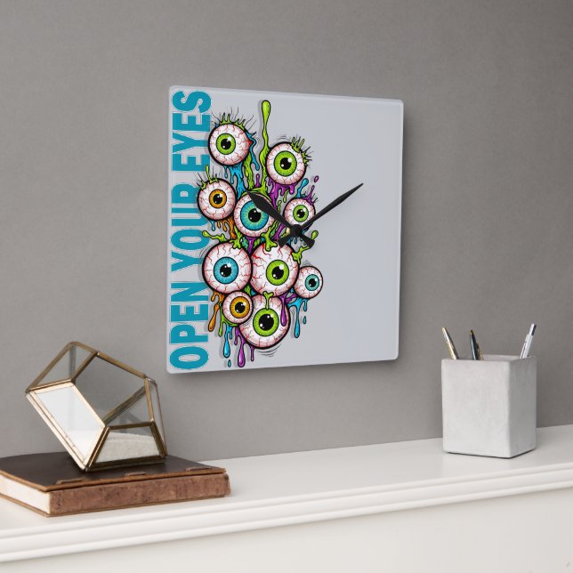 Horloge Carrée Ouvrez vos yeux (Bureau)