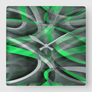 Horloge Carrée Pa chic années quatre-vingt Succulente verte et gr