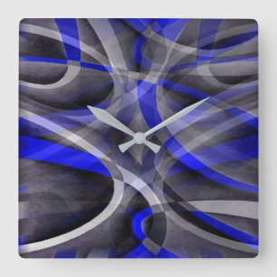 Horloge Carrée Pa Royal Blue et Gris Groovy des Années 80 à Ligne