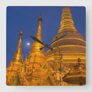 Horloge Carrée Pagode de Shwedagon la nuit, Myanmar