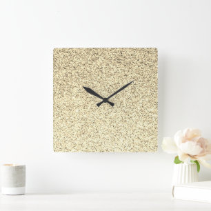 Horloge Carrée Pailletage doux lumière dorée scintille