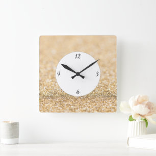Horloge Carrée Paillettes de dorure champagne scintillent avec de
