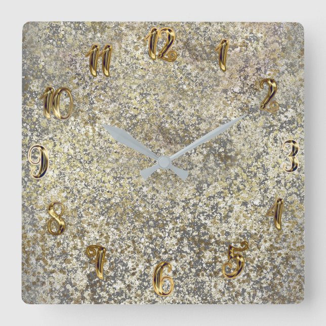 Horloge Carrée Paillettes dorées Craquelé Moderne Chic Luxe Étinc (Recto)