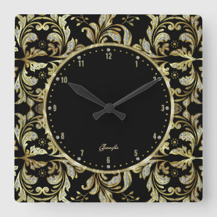 Horloge Carrée Paillettes noires, or et blanches Glamour