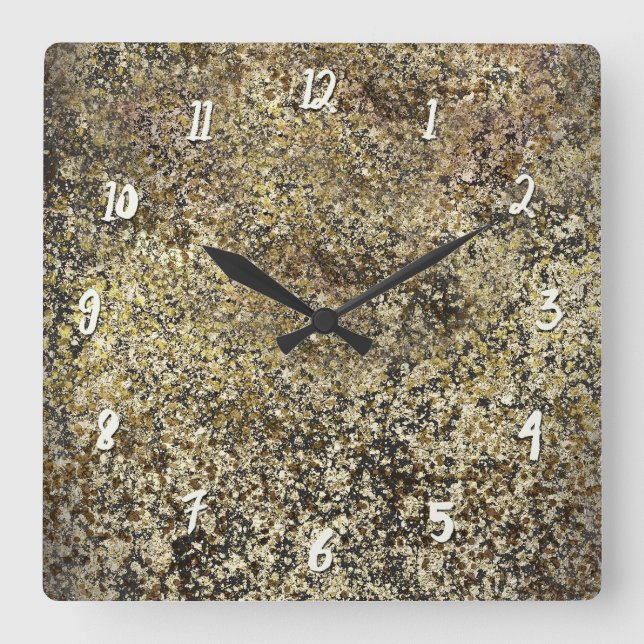 Horloge Carrée Paillettes Or Foncé Crackle Moderne Chic Glamour B (Recto)