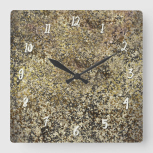 Horloge Carrée Paillettes Or Foncé Craquelé Moderne Chic Glamour 