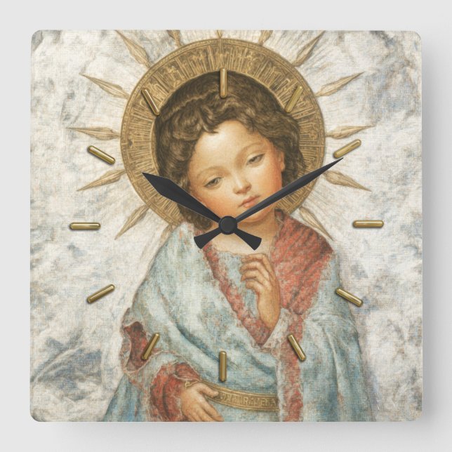 Horloge Carrée Painting of Young Savior Jesus (Recto)