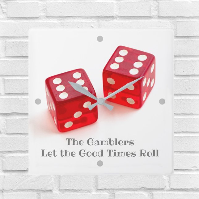 Horloge Carrée Paire de jeu Red Dice Nom de la salle (Créateur téléchargé)