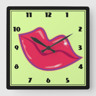 Horloge Carrée Paire de lèvres rouges cerises