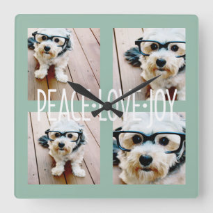 Horloge Carrée Paix Amour Joie Photo Collage Vacances Message