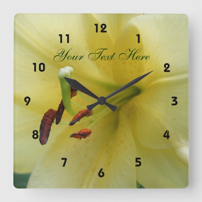 Horloge Carrée Pale Yellow Lily Flower Center Nature (Recto)