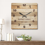 Horloge Carrée Palette Rustique Bois Nom de famille Ferme<br><div class="desc">Simple horloge de ferme en bois rustique personnalisé avec nom de famille et année établie. Fait un cadeau réfléchi pour le ménage,  les vacances et les mariages.</div>