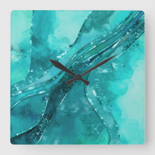 Horloge Carrée Palette Turquoise Flux Abstrait
