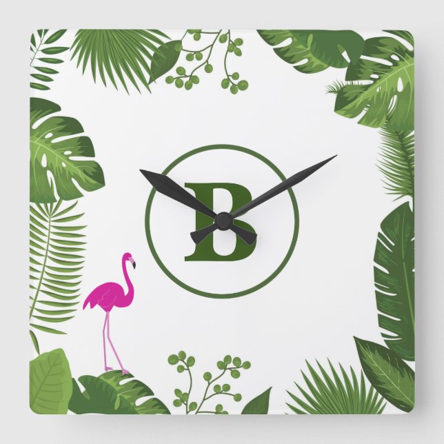Horloge Carrée Palm Leaves monogrammed Acrylic Wall Clock (Recto)