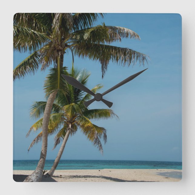 Horloge Carrée Palm tree and white sand beach (Recto)