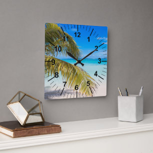 Horloge Carrée Palm Trees Beach Theme Wall Clock