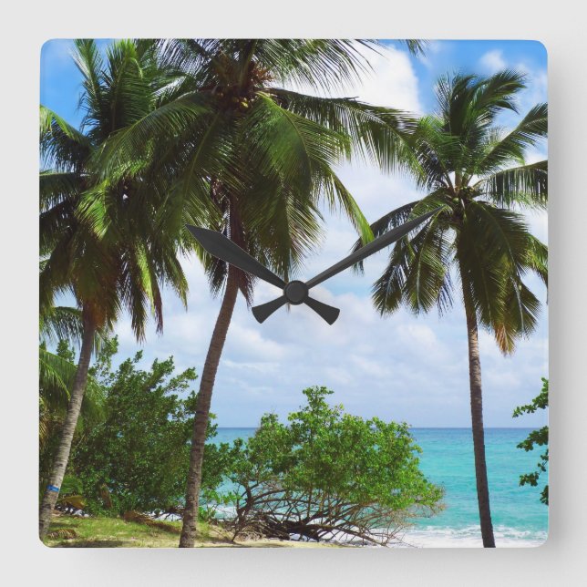 Horloge Carrée Palmiers sur la cadenas de la mer tropicale (Recto)