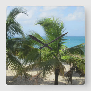 Horloge Carrée Palmiers tropicaux