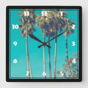 Horloge Carrée Palmiers tropicaux Californie Rétro