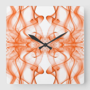 Horloge Carrée Panaches de fumée orange sur fond blanc