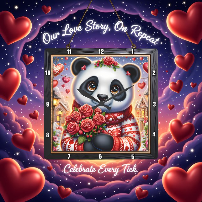 Horloge Carrée Panda Cosy Rose d'Hiver (Créateur téléchargé)