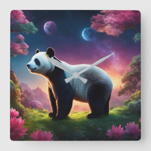 Horloge Carrée Panda dans un jardin d'Imaginaires