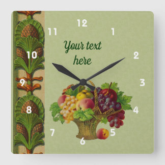 Horloge Carrée Panier de fruits d'art vintage personnalisé