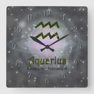 Horloge Carrée Panneau astrologique Zodiac Aquarius couleur Pick