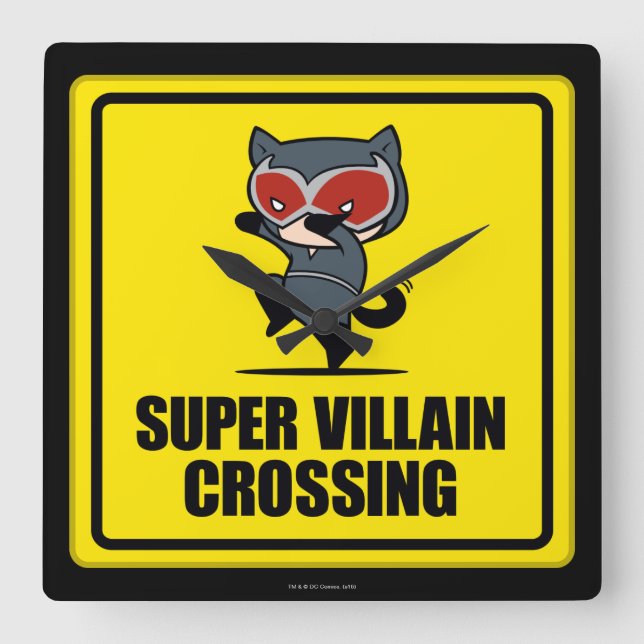 Horloge Carrée Panneau de croisement Chibi Catwoman Super Villain (Recto)