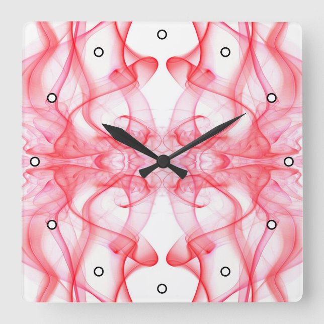 Horloge Carrée Panneaux de fumée rouge sur blanc avec points (Recto)