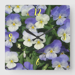 Horloge Carrée Pansies violettes Jardin Floral