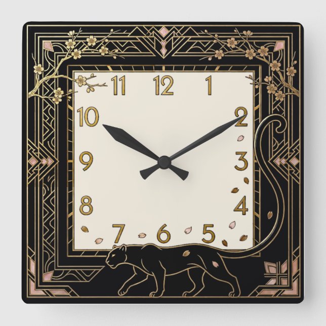 Horloge Carrée Pantera Art Déco (Recto)