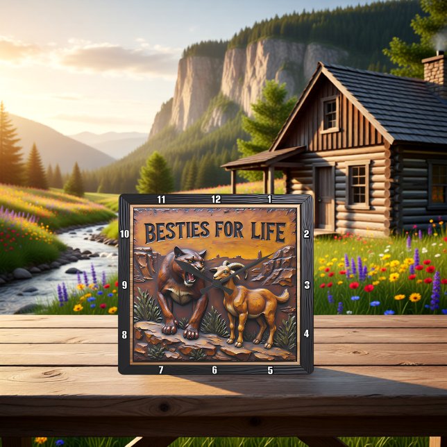 Horloge Carrée Panther Goat Unlikely Forest (Créateur téléchargé)